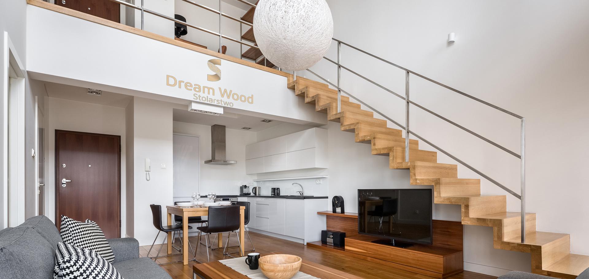 #1 Nowoczesne mieszkanie z drewnianymi schodami